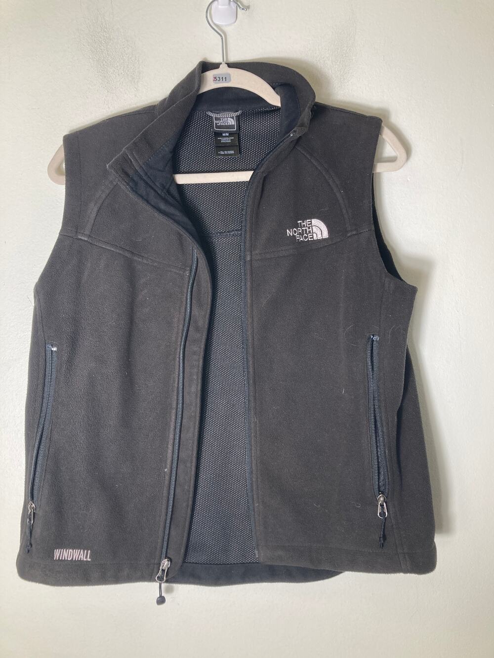 North Face Black Windwall Fleece Zip Up Vest Sz M